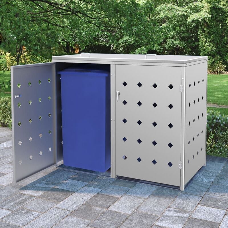 foto del prodotto vidaxl copribidone per spazzatura in acciaio inox con porta argento varie dimensioni dimensioni 138 x 77.5 x 115 cm