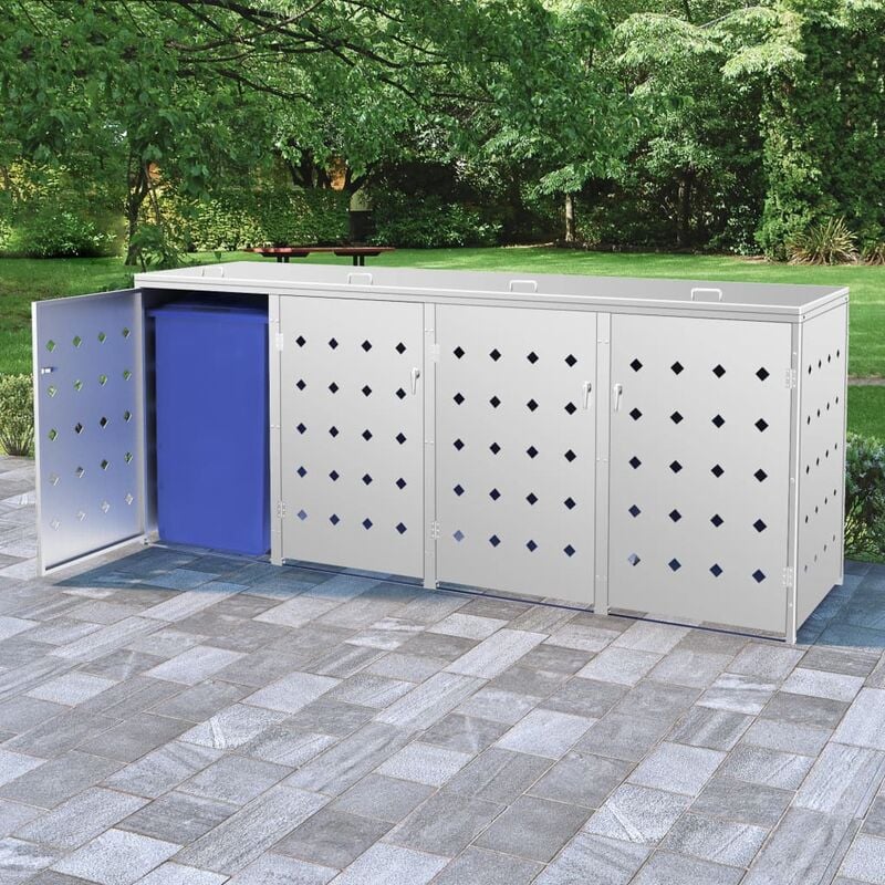 foto del prodotto vidaxl copribidone per spazzatura quadruplo 240 l in acciaio inox