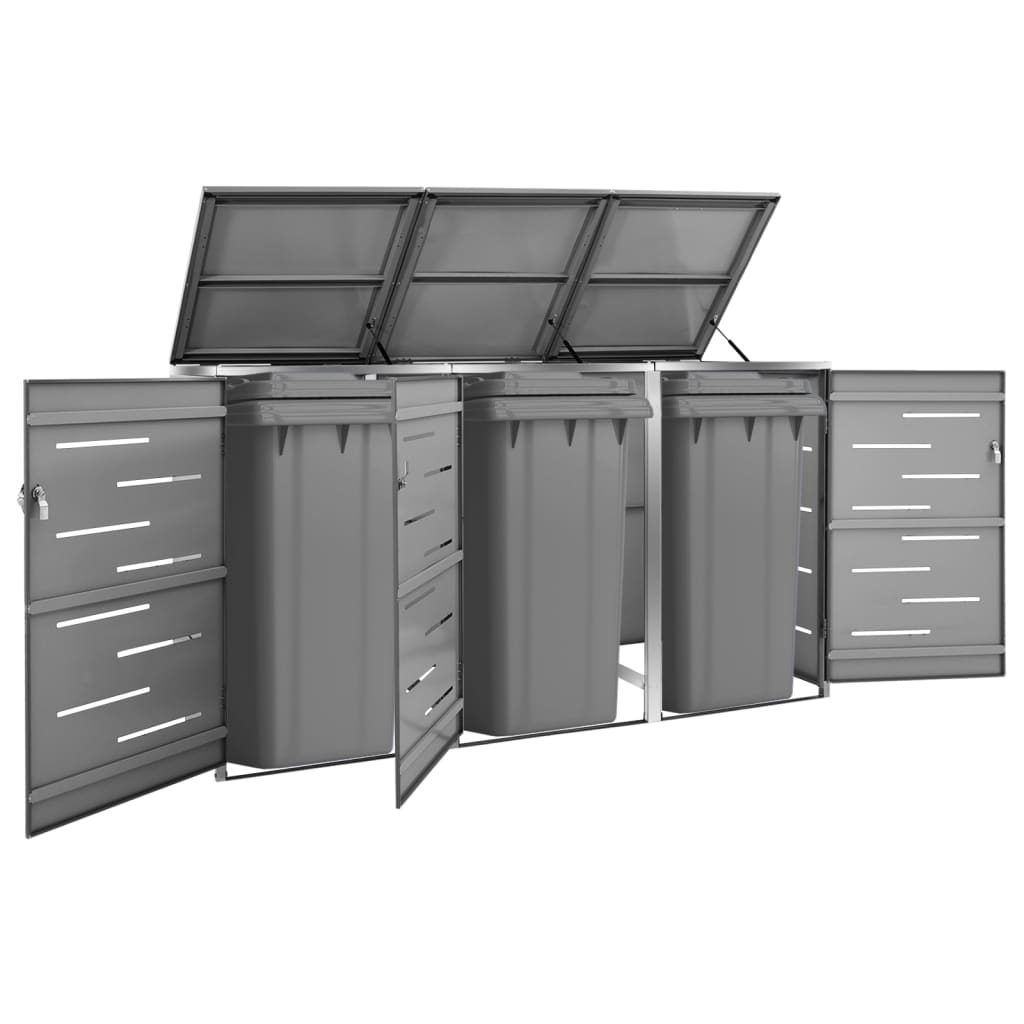 foto del prodotto vidaxl copribidone per spazzatura triplo 207x77,5x112,5cm acciaio inox