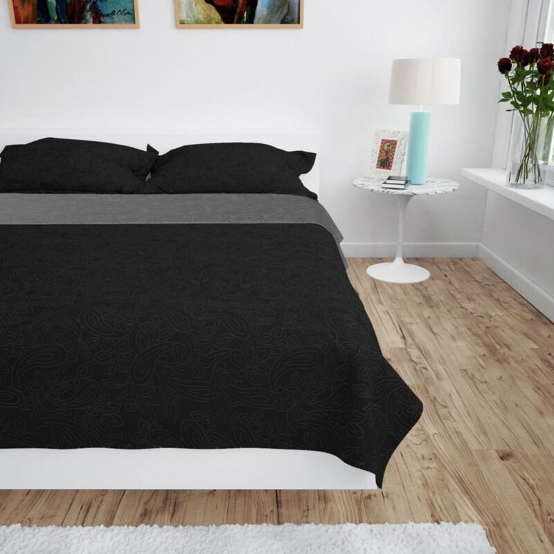 foto del prodotto vidaxl copriletto double face trapuntato 230x260 cm grigio e nero