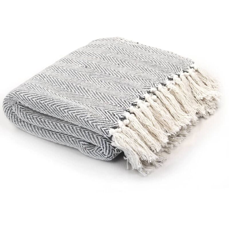 foto del prodotto vidaxl copriletto in cotone a spina di pesce 125x150 cm grigio
