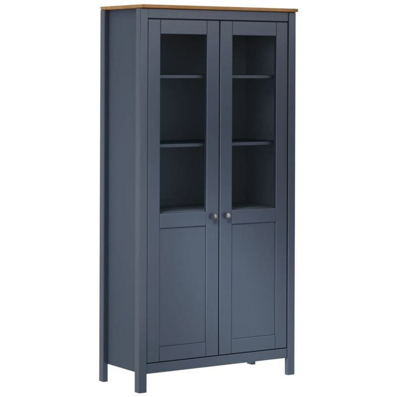 foto del prodotto vidaxl credenza alta con ripiani e ante in vetro in legno massello di pino vari colori colore grigio