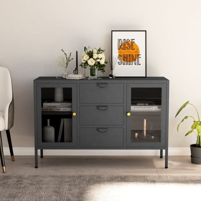 foto del prodotto vidaxl credenza antracite 105x35x70 cm in acciaio e vetro temperato