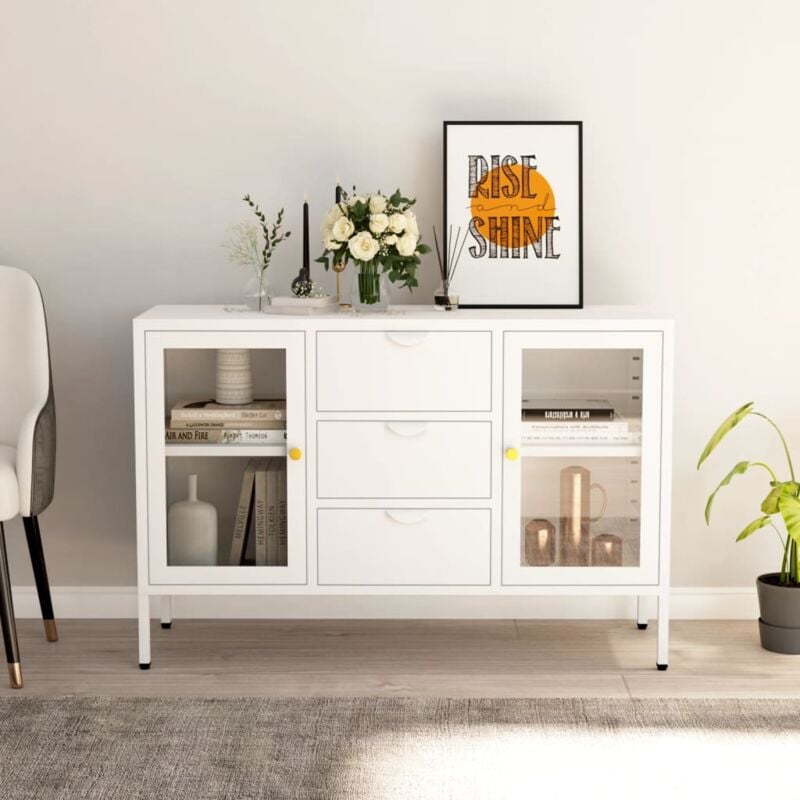 foto del prodotto vidaxl credenza bianca 105x35x70 cm in acciaio e vetro temperato