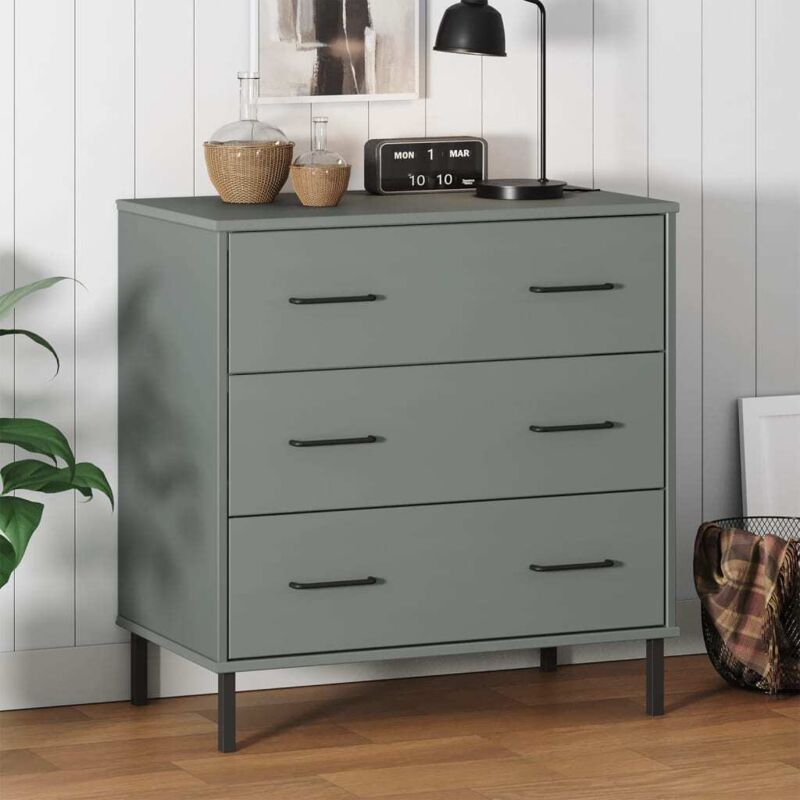 foto del prodotto vidaxl credenza con 3 cassetti grigio 77x40x79,5cm legno massello oslo