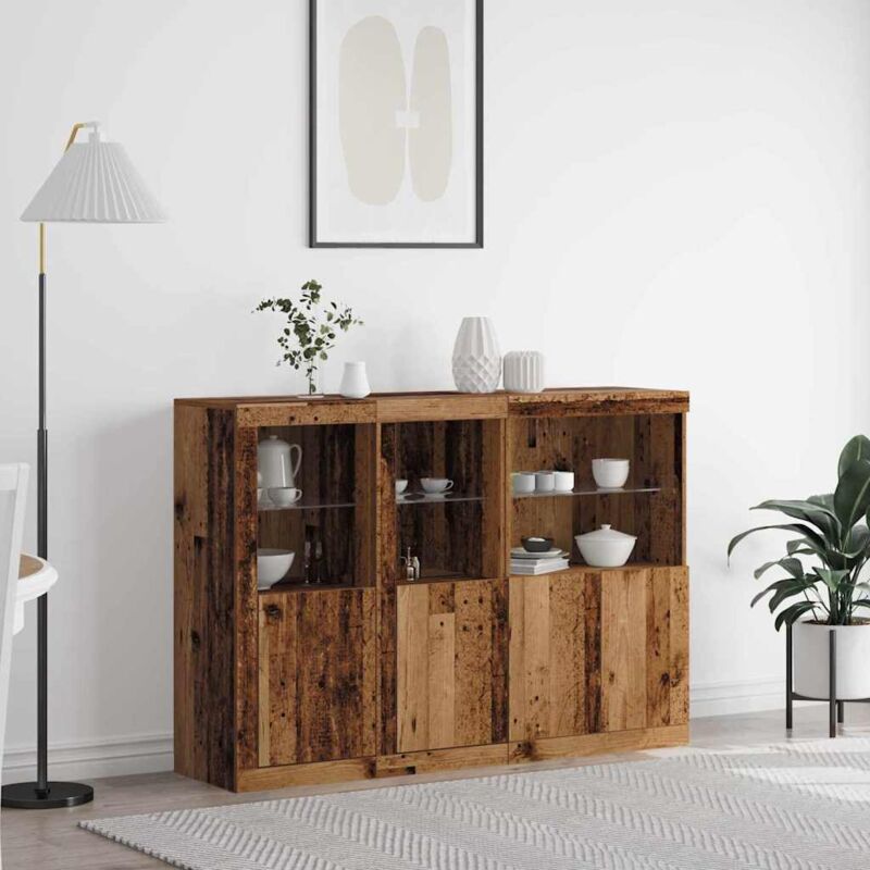 foto del prodotto vidaxl credenza con luci led legno vecchio 142.5x37x100 cm legno progettato