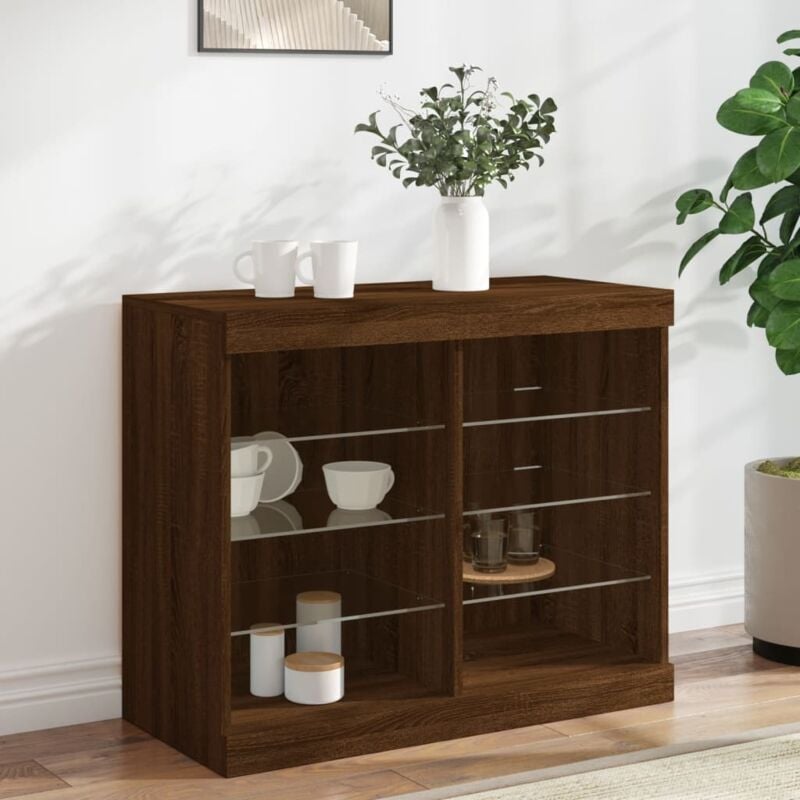 foto del prodotto vidaxl credenza con luci led rovere marrone 81x37x67 cm