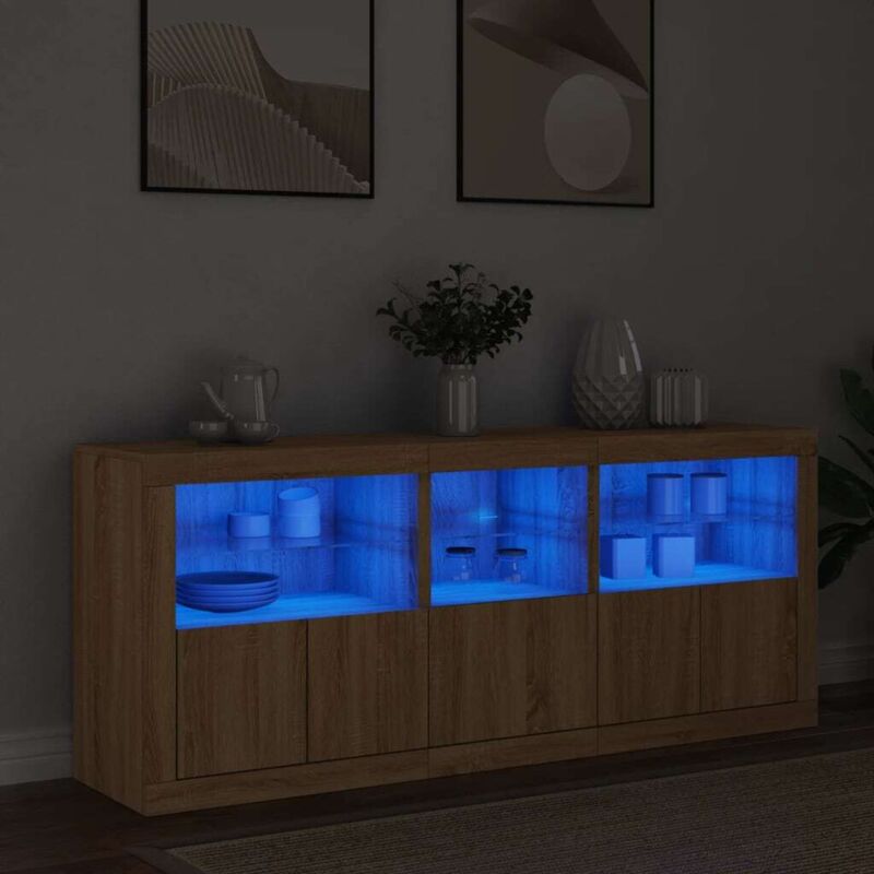 foto del prodotto vidaxl credenza con luci led rovere sonoma 162x37x67 cm