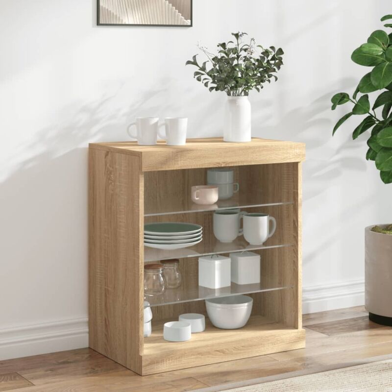 foto del prodotto vidaxl credenza con luci led rovere sonoma 60,5x37x67 cm