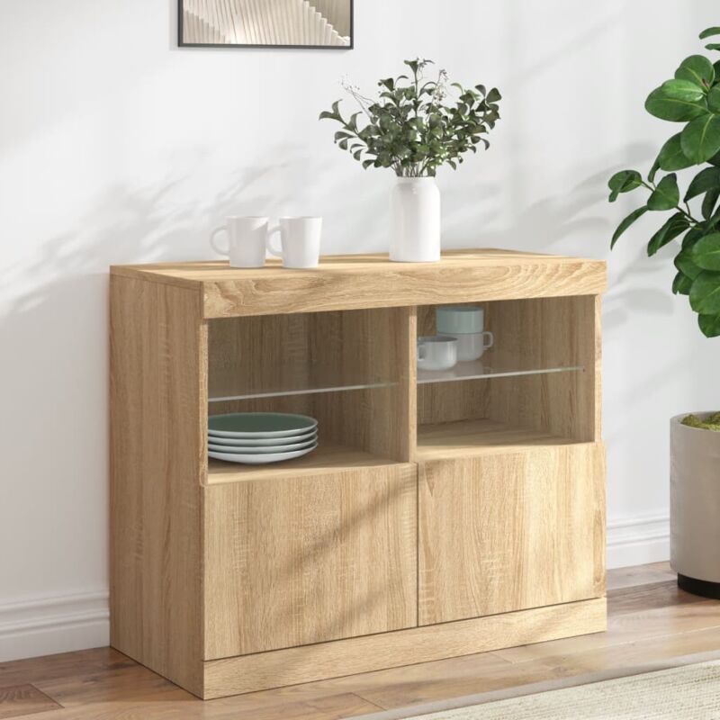 foto del prodotto vidaxl credenza con luci led rovere sonoma 81x37x67 cm