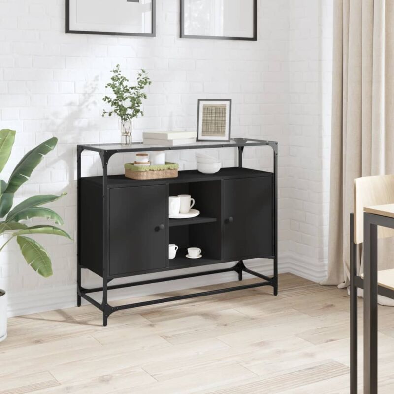 foto del prodotto vidaxl credenza con piano in vetro nero 98x35x81cm legno multistrato