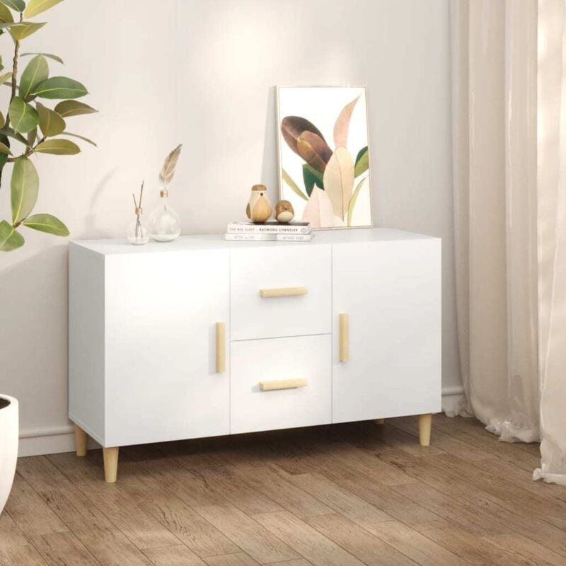 foto del prodotto vidaxl credenza dallo stile moderno con gambe in legno 2 ante 2 cassetti vari colori colore bianco