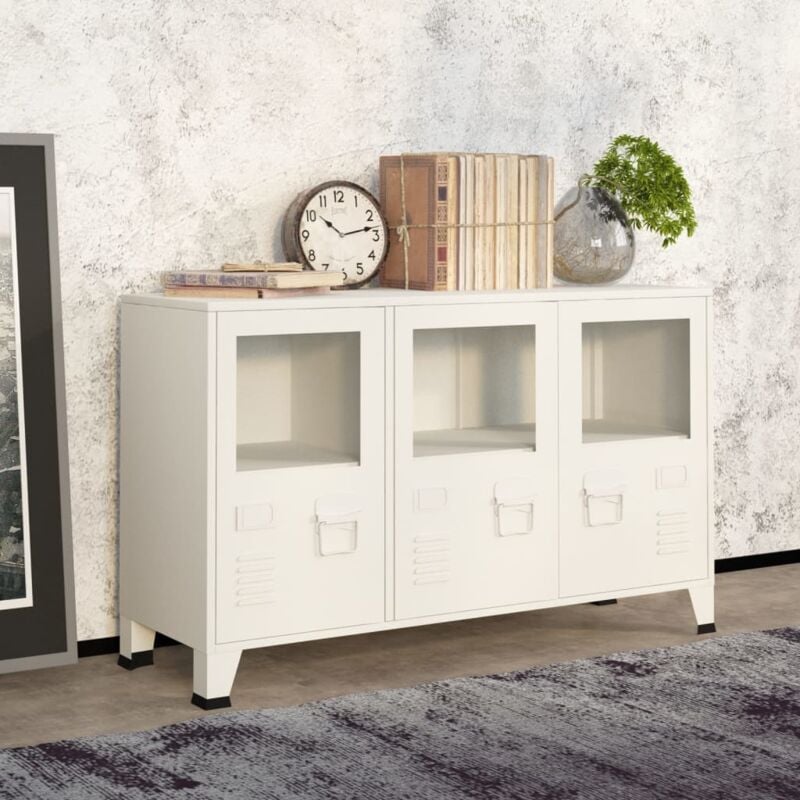 foto del prodotto vidaxl credenza design industrial con 3 ante e scomparto aperto in metallo vari colori colore bianco