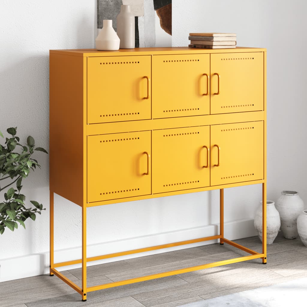 foto del prodotto vidaxl credenza giallo senape 100,5x39x107 cm in acciaio