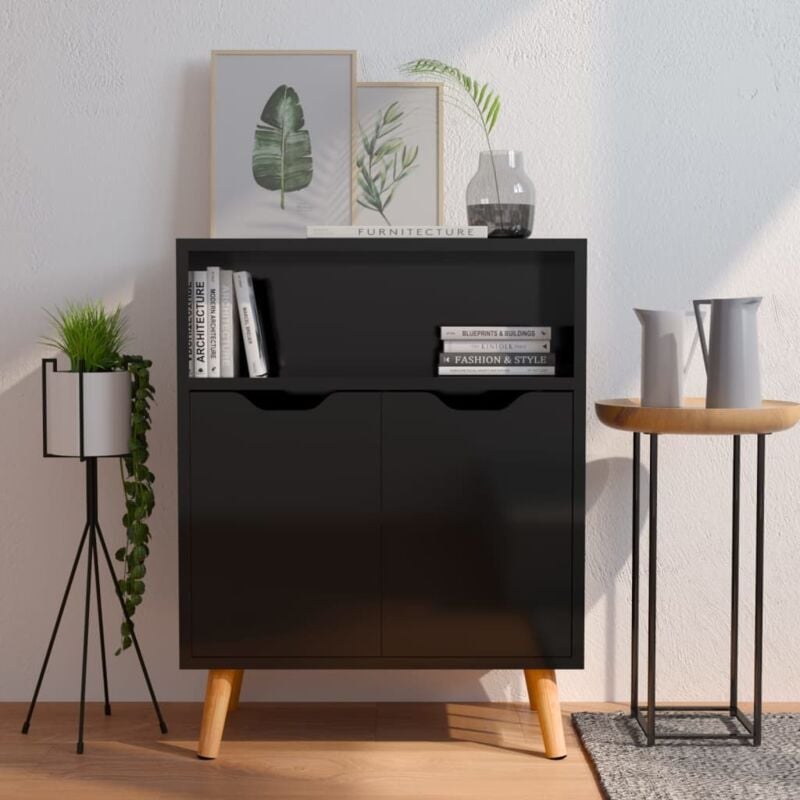 foto del prodotto vidaxl credenza in legno dallo stile retr con 2 ante e scomparto aperto vari colori colore nero lucido
