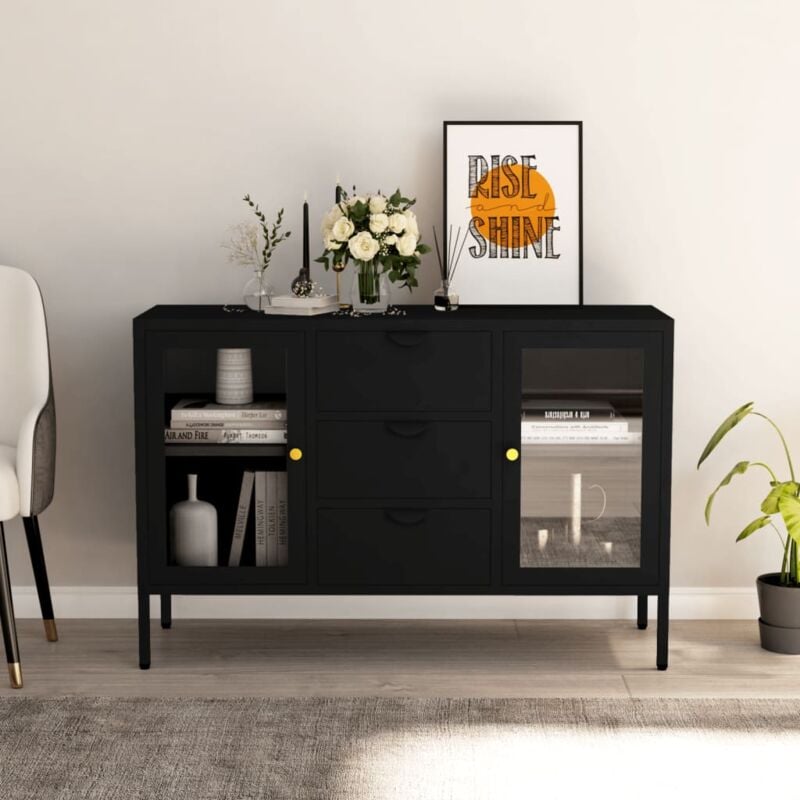 foto del prodotto vidaxl credenza nera 105x35x70 cm in acciaio e vetro temperato