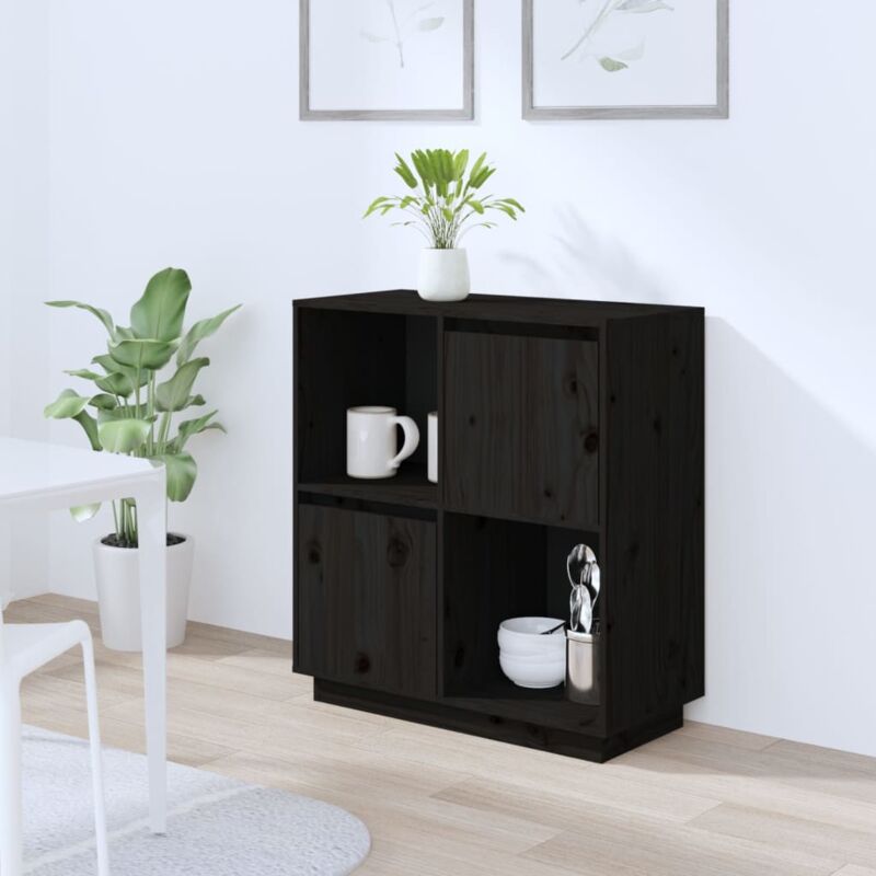 foto del prodotto vidaxl credenza nera 74x35x80 cm in legno massello di pino