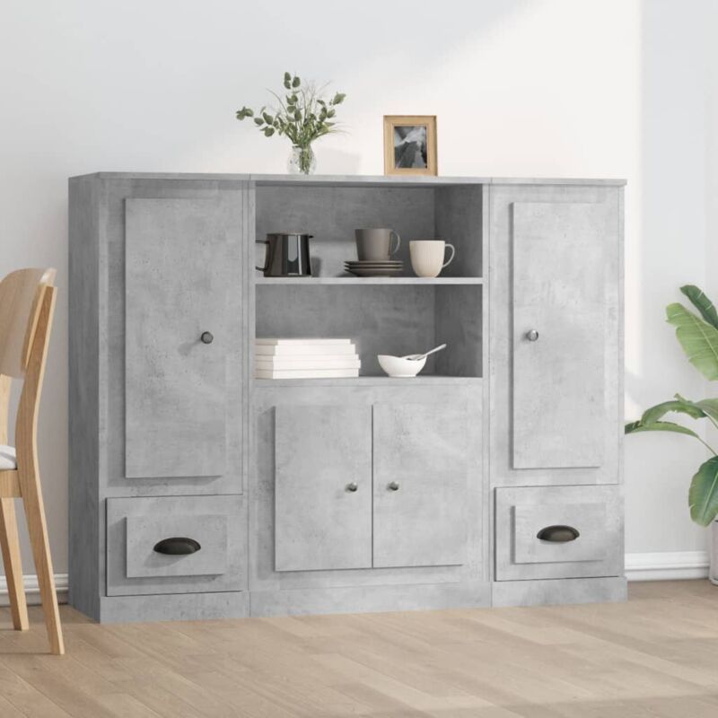 foto del prodotto vidaxl credenze 3 pz grigio cemento in legno multistrato