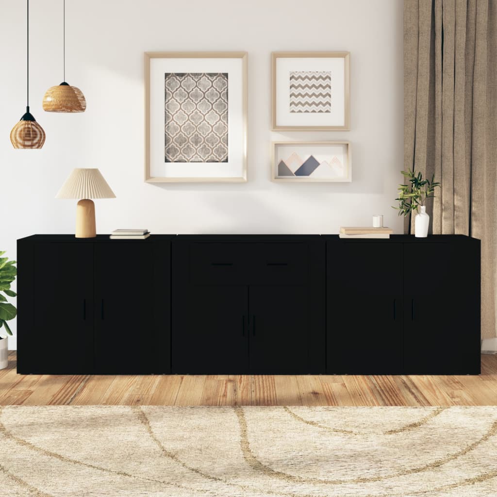 foto del prodotto vidaxl credenze 3 pz nere in legno multistrato