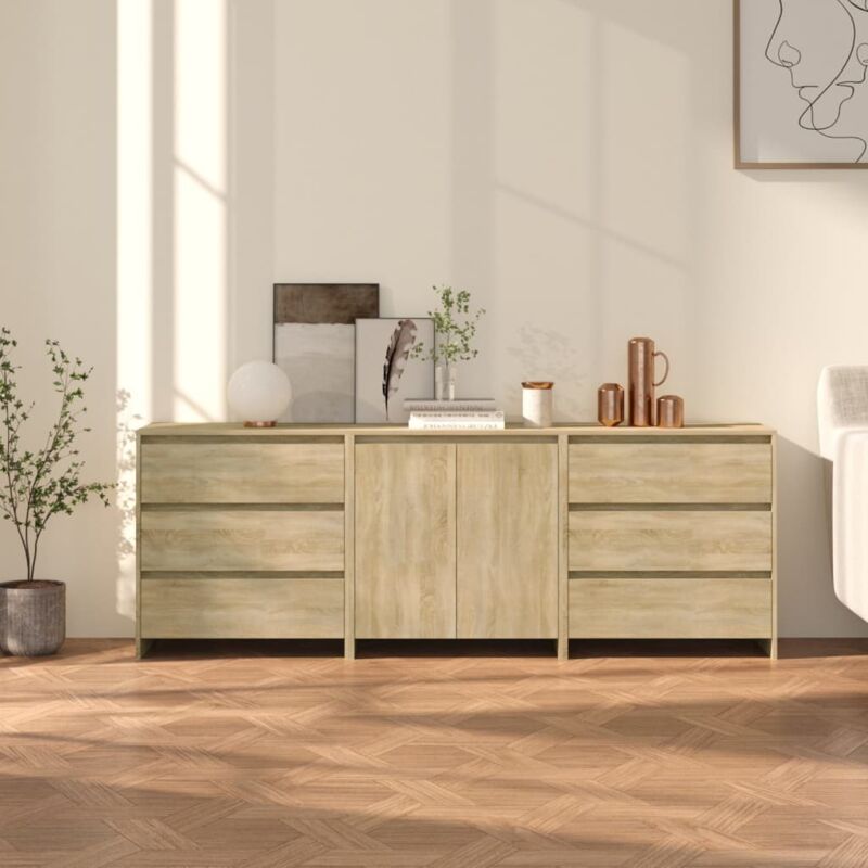 foto del prodotto vidaxl credenze 3 pz rovere sonoma in legno multistrato