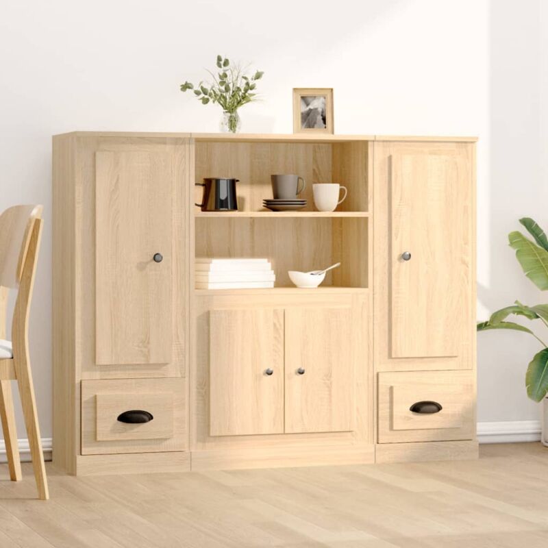 foto del prodotto vidaxl credenze 3 pz rovere sonoma in legno multistrato