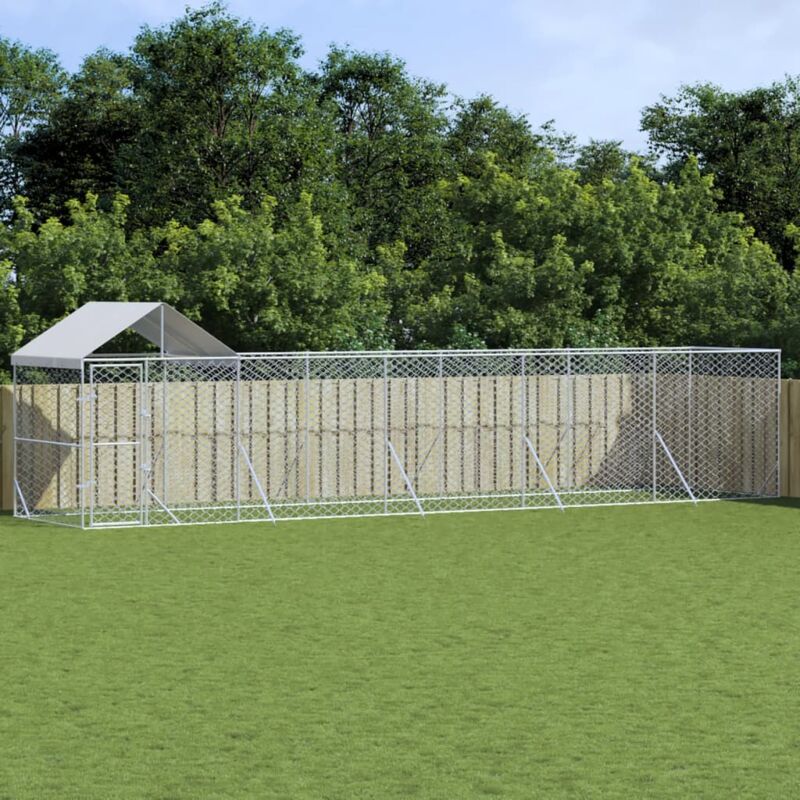 foto del prodotto vidaxl cuccia cani da esterno tetto argento 10x2x2,5 m acciaio zincato