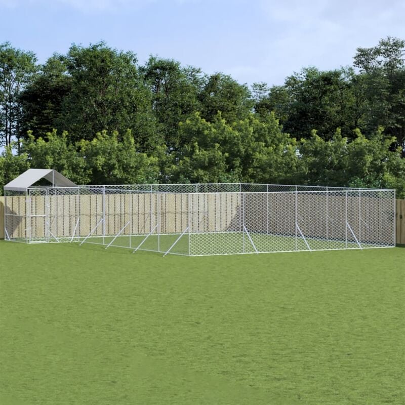 foto del prodotto vidaxl cuccia cani da esterno tetto argento 10x8x2,5 m acciaio zincato