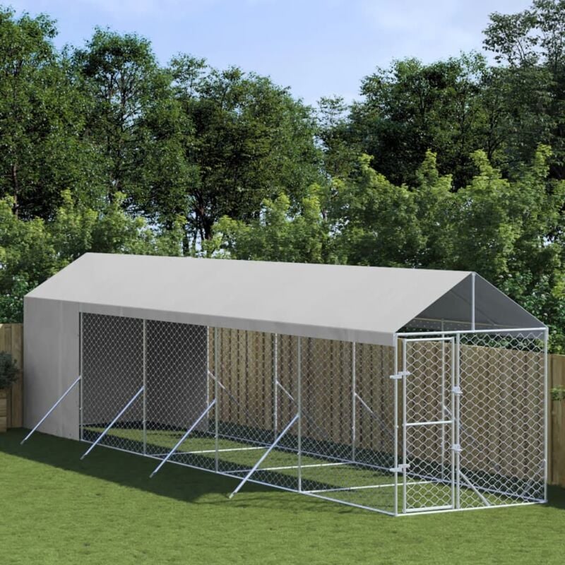 foto del prodotto vidaxl cuccia cani da esterno tetto argento 2x10x2,5 m acciaio zincato