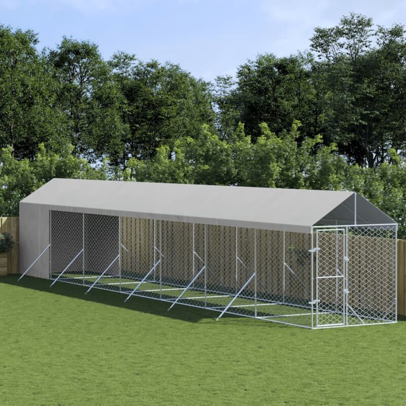 foto del prodotto vidaxl cuccia cani da esterno tetto argento 2x14x2,5 m acciaio zincato