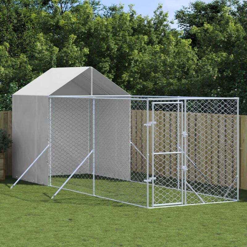 foto del prodotto vidaxl cuccia cani da esterno tetto argento 2x6x2,5 m acciaio zincato