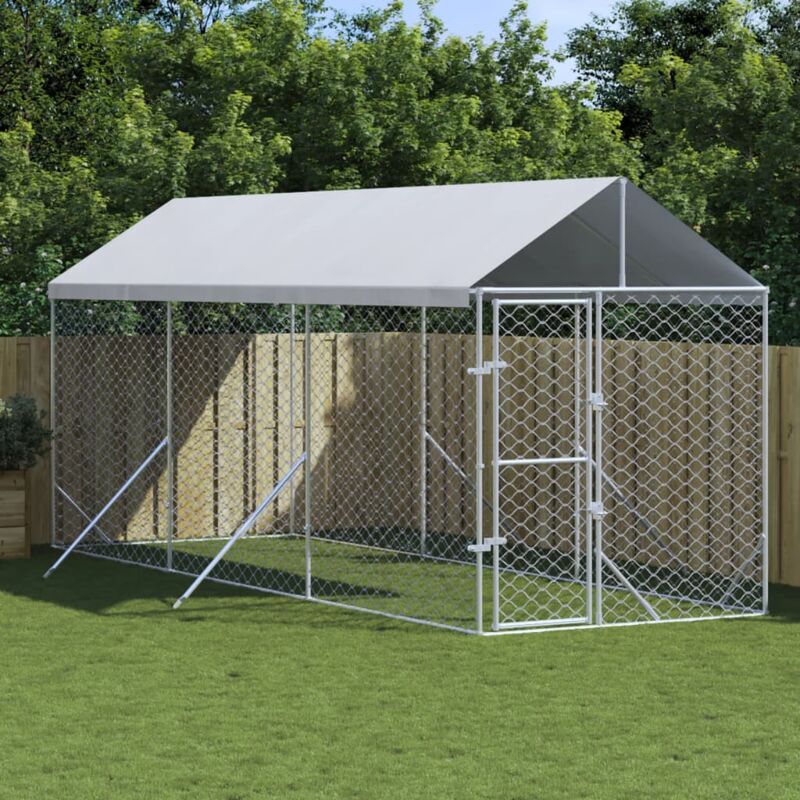 foto del prodotto vidaxl cuccia cani da esterno tetto argento 2x6x2,5 m acciaio zincato