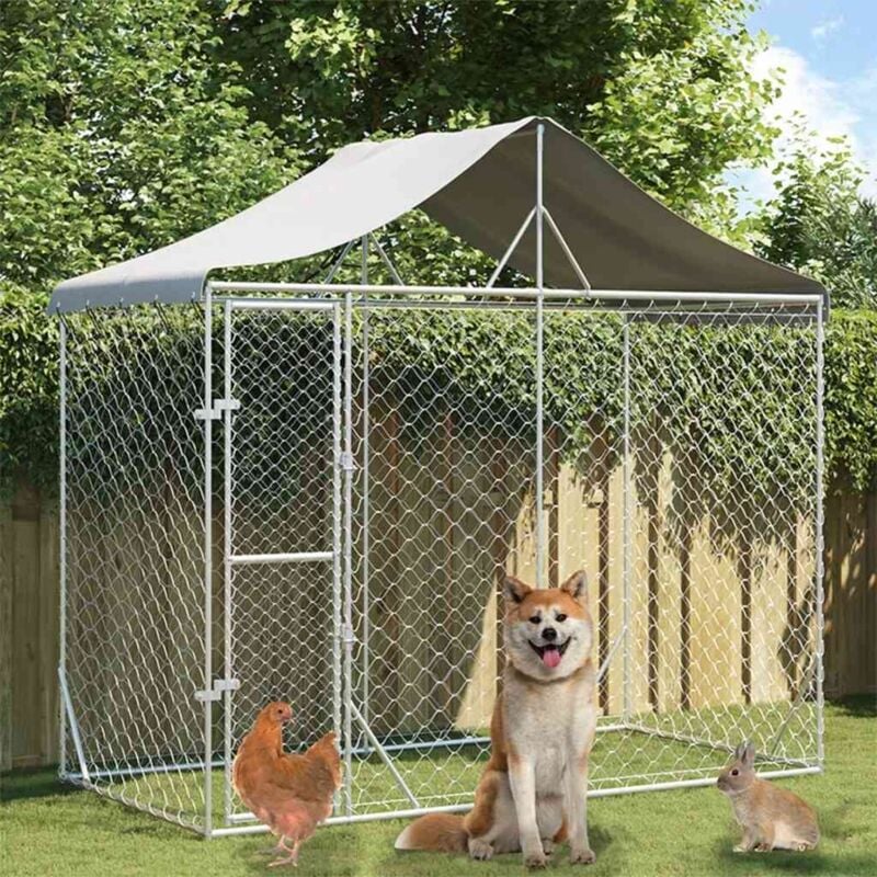foto del prodotto vidaxl cuccia cani da esterno tetto argento 3x1,5x2,5m acciaio zincato