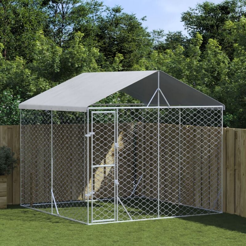 foto del prodotto vidaxl cuccia cani da esterno tetto argento 3x3x2,5 m acciaio zincato