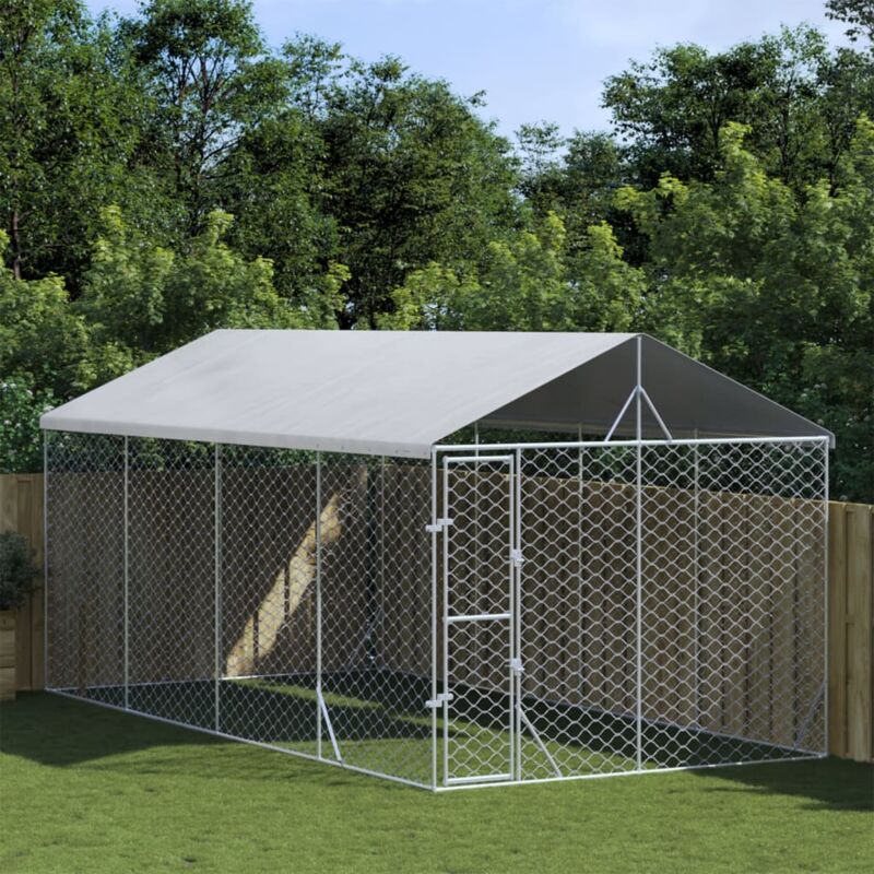 foto del prodotto vidaxl cuccia cani da esterno tetto argento 3x6x2,5 m acciaio zincato