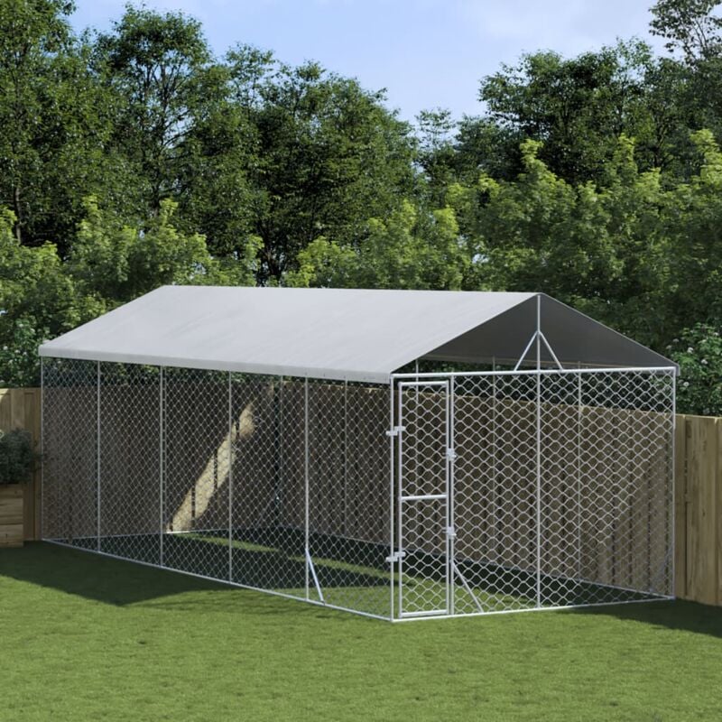foto del prodotto vidaxl cuccia cani da esterno tetto argento 3x7,5x2,5m acciaio zincato