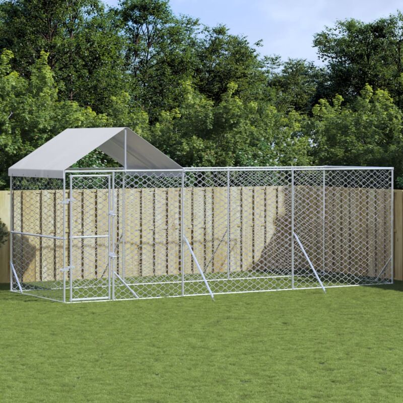 foto del prodotto vidaxl cuccia cani da esterno tetto argento 6x2x2,5 m acciaio zincato