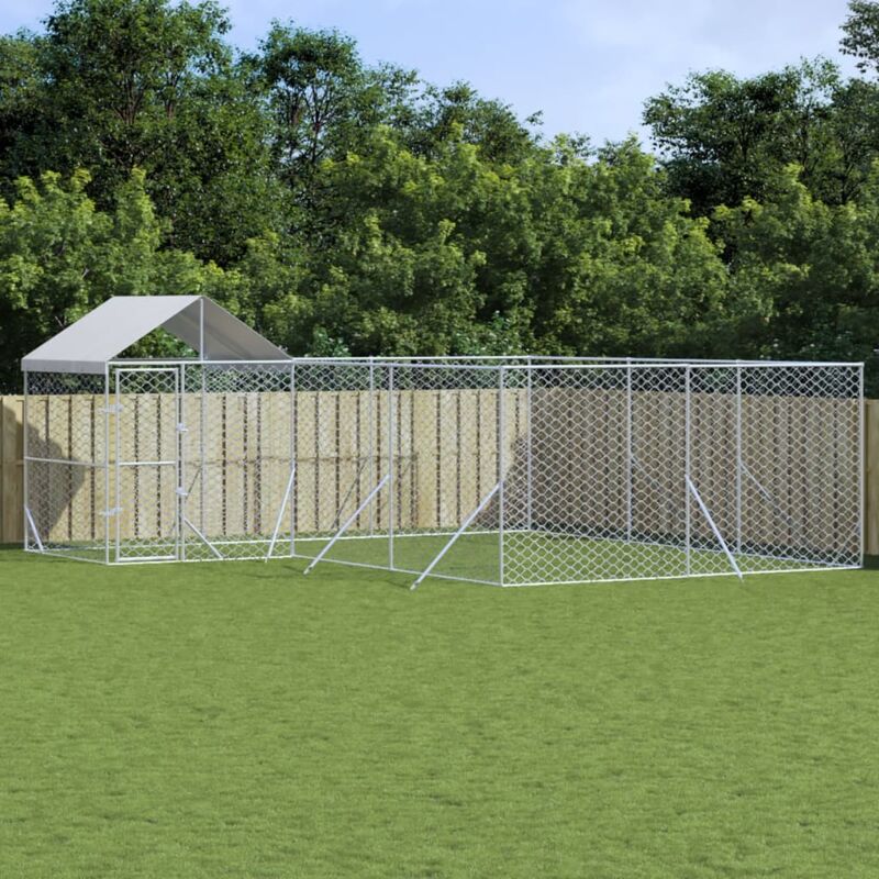foto del prodotto vidaxl cuccia cani da esterno tetto argento 6x6x2,5 m acciaio zincato
