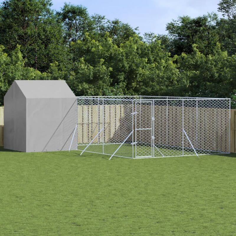 foto del prodotto vidaxl cuccia cani da esterno tetto argento 6x6x2,5 m acciaio zincato