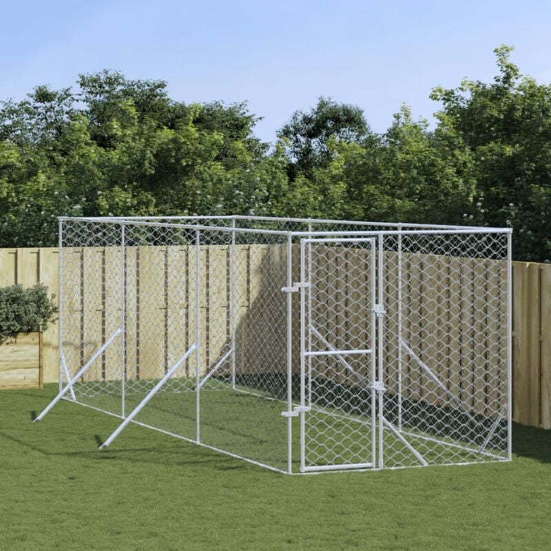 foto del prodotto vidaxl cuccia per cani da esterno argento 2x6x2 m acciaio zincato