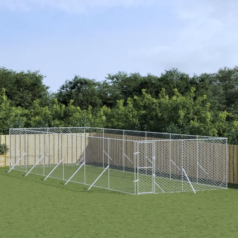 foto del prodotto vidaxl cuccia per cani da esterno argento 4x12x2 m in acciaio zincato