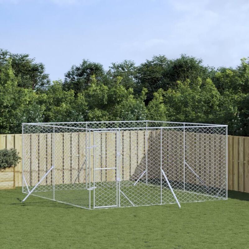 foto del prodotto vidaxl cuccia per cani da esterno argento 4x4x2 m in acciaio zincato