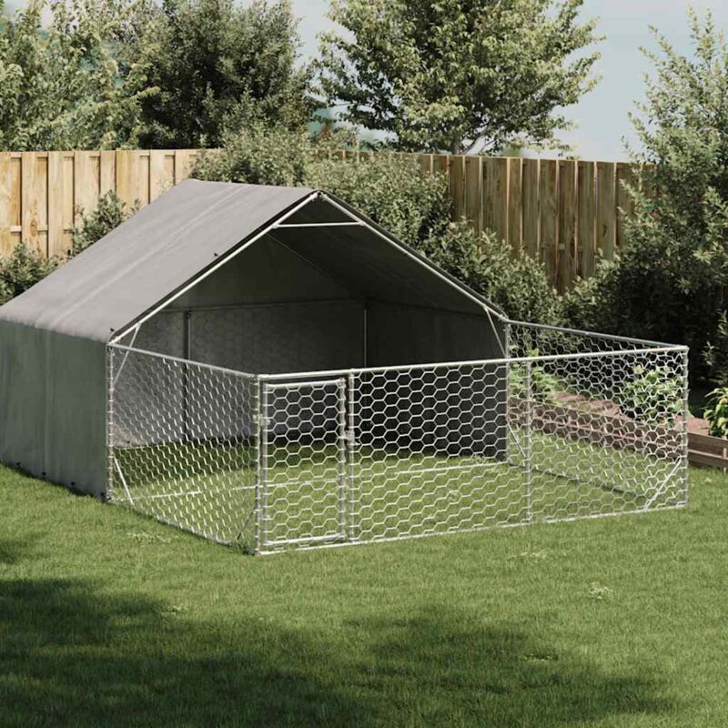 foto del prodotto vidaxl cuccia per cani da esterno con recinto 4x3x1,9m acciaio zincato