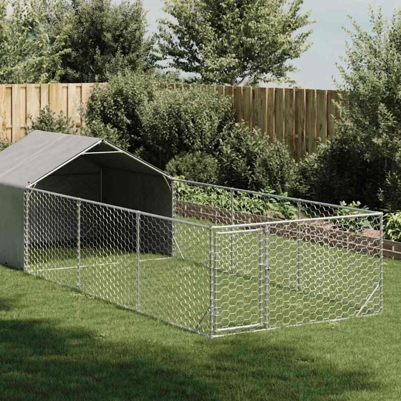 foto del prodotto vidaxl cuccia per cani da esterno con recinto 6x2x1,5m acciaio zincato