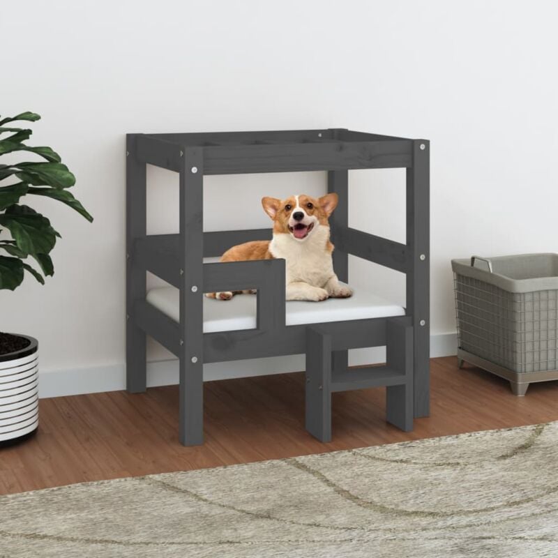 foto del prodotto vidaxl cuccia per cani grigio 55,5x53,5x60cm in legno massello di pino