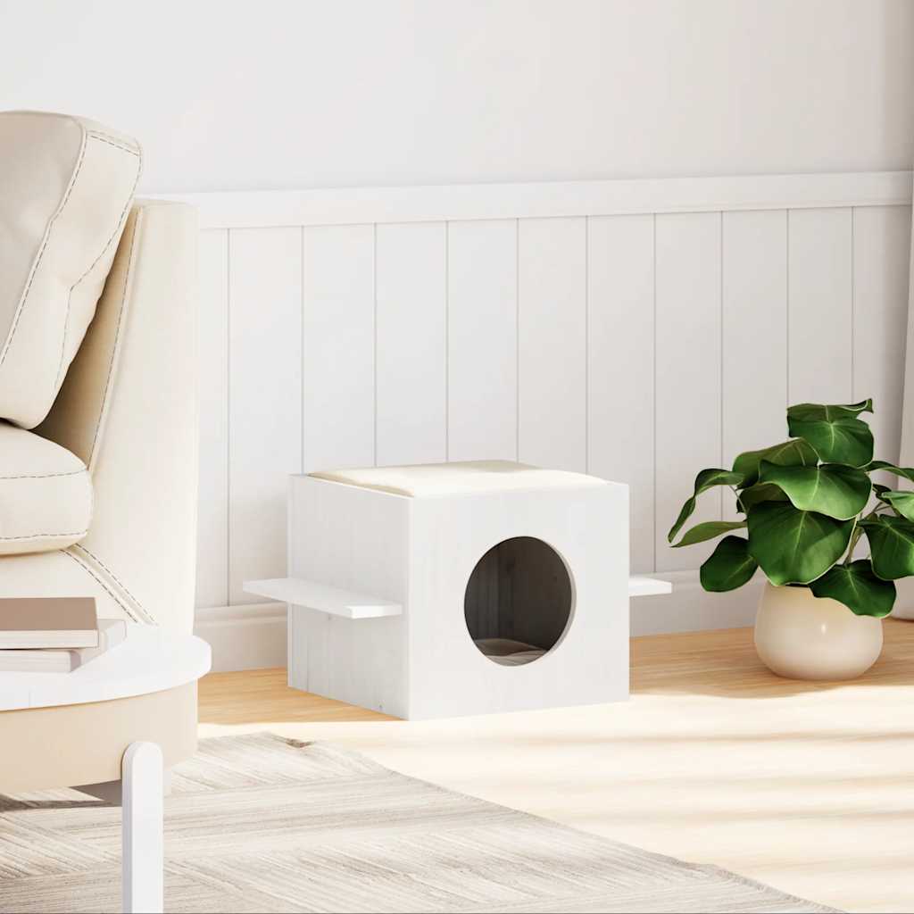 foto del prodotto vidaxl cuccia per gatti bianca 51x35x30 cm in legno massello di pino