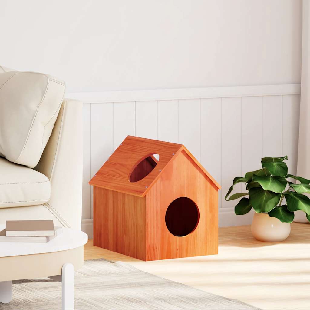foto del prodotto vidaxl cuccia per gatti marrone cera 41x50x50cm legno massello di pino