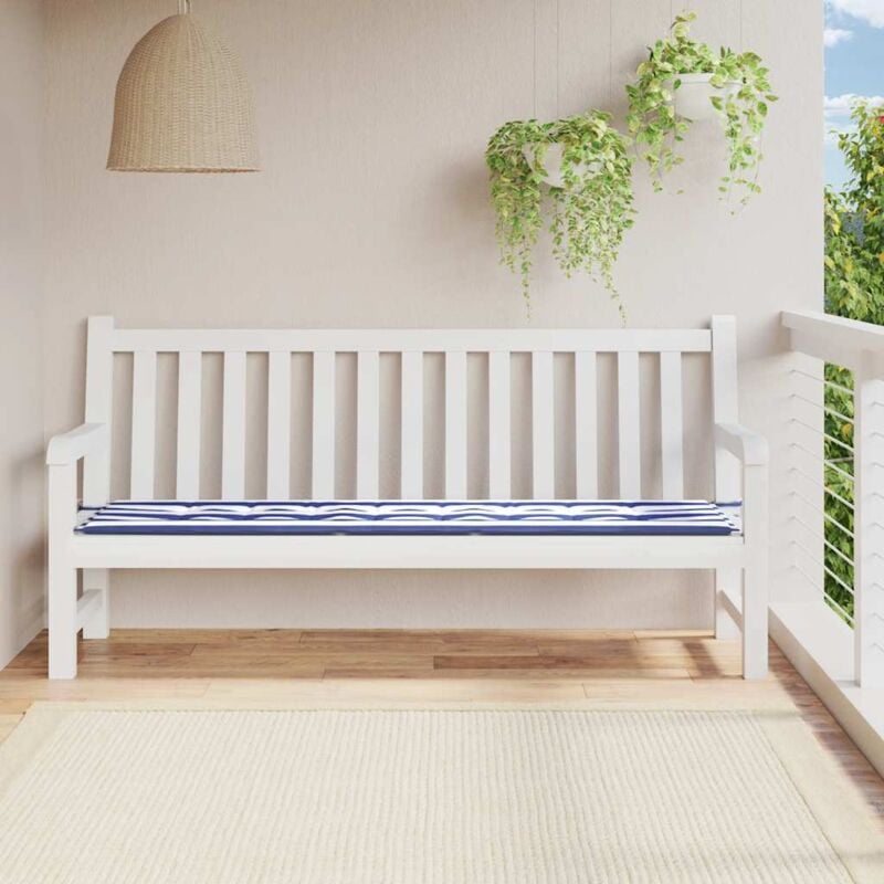 foto del prodotto vidaxl cuscino panca giardino righe bianche e blu 200x50x4 cm tessuto