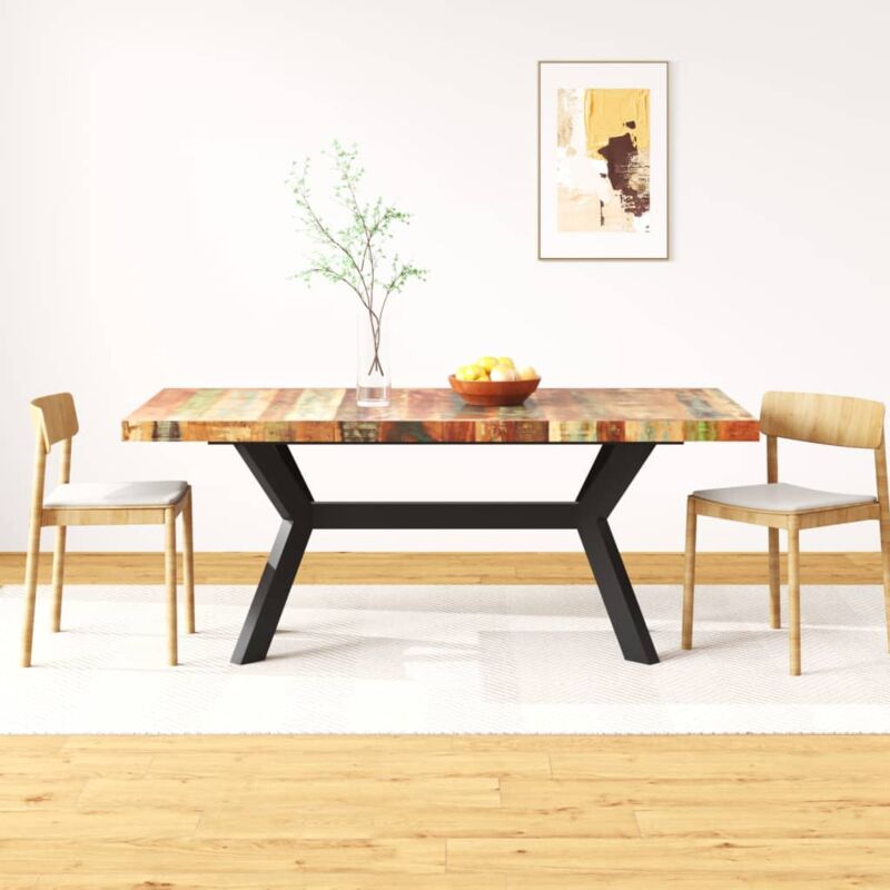 foto del prodotto vidaxl dining table wooden floor kitchen and legs in steel 180x90x75 cm colore multicolore
