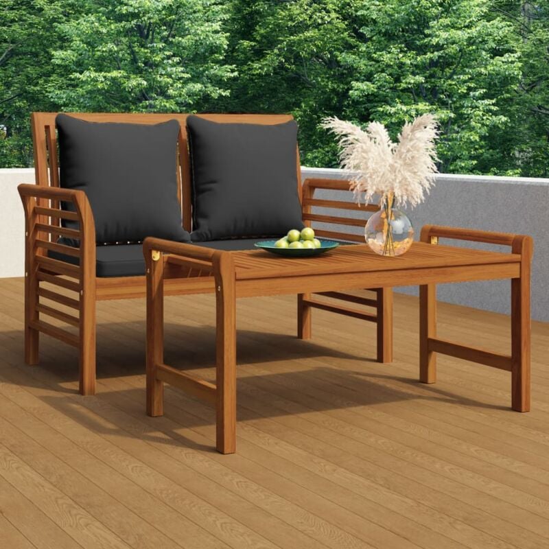 foto del prodotto vidaxl divanetto con cuscini grigio scuro in legno massello di acacia