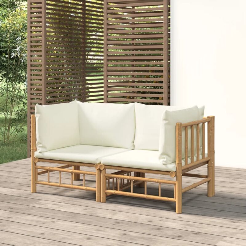 foto del prodotto vidaxl divani angolari da giardino con cuscini bianco crema 2pz bamb 